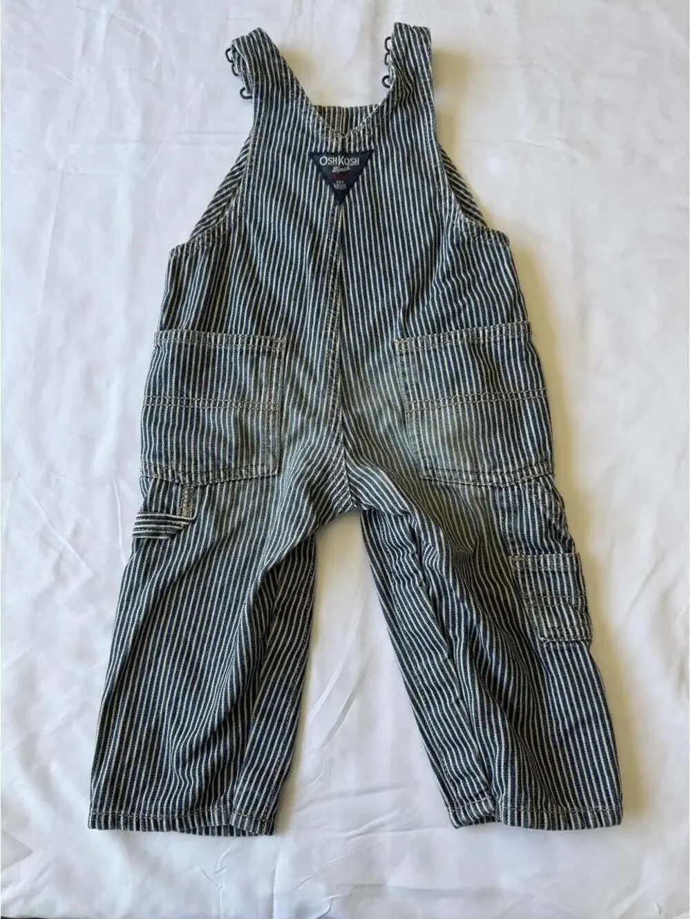 OshKosh B gosh white/blue striped overalls